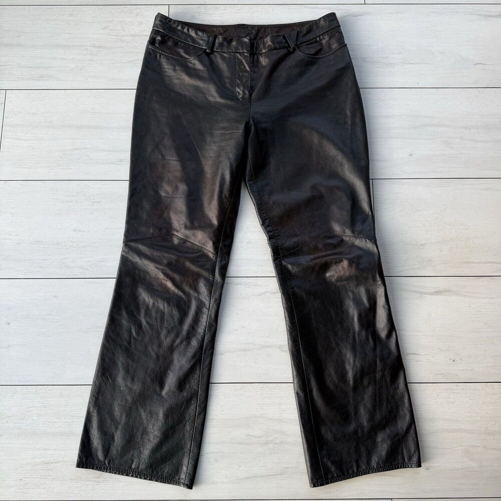 VTG Express Leather Pants Womens 10 Black Straight Leg 90s Mid Rise Lined
